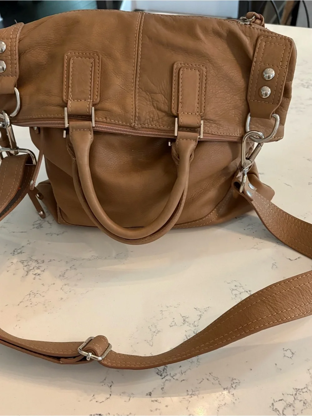 Maurizio Taiuti tan leather fold-over crossbody satchel bag made in Italy